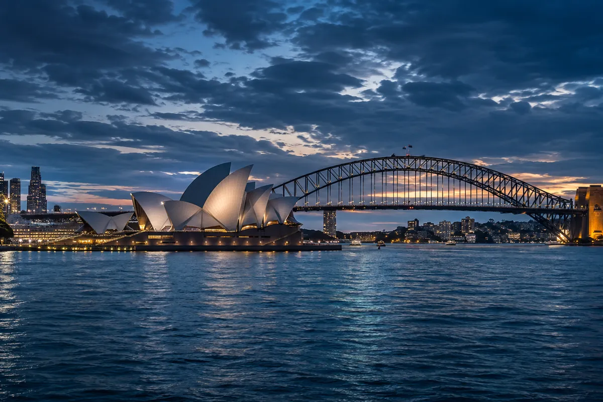 Sydney Opera House and Harbour Bridge at dusk